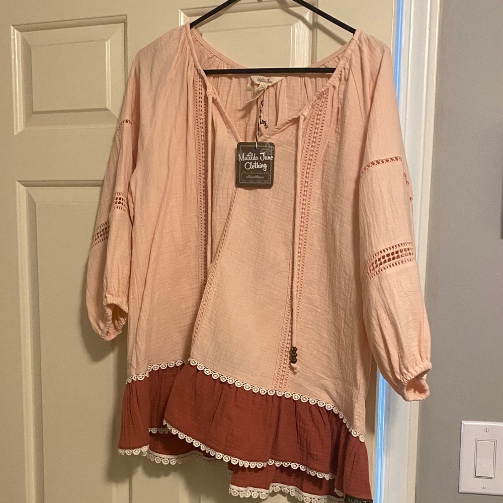 Matilda Jane Blush and Rust Lace-Accent Blouse